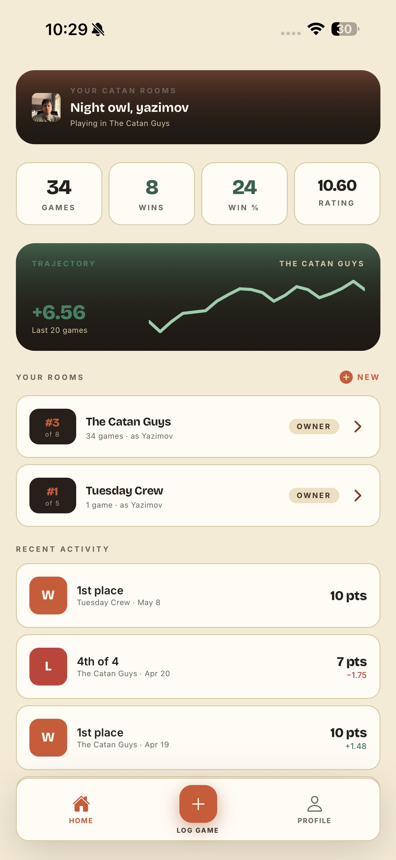 Catan Leaders leaderboard with TrueSkill rankings